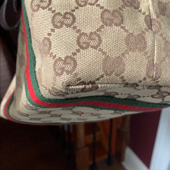 Gucci Monogram Charm Brown Canvas Leather Tote